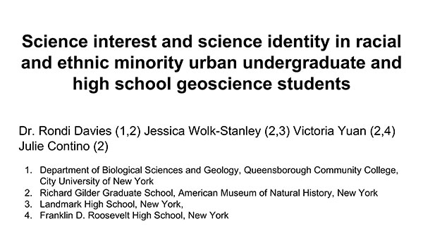 Science Interest and science Identity in Racial and Ethnic Minority Urban Undergraduate and High School Geoscience Students